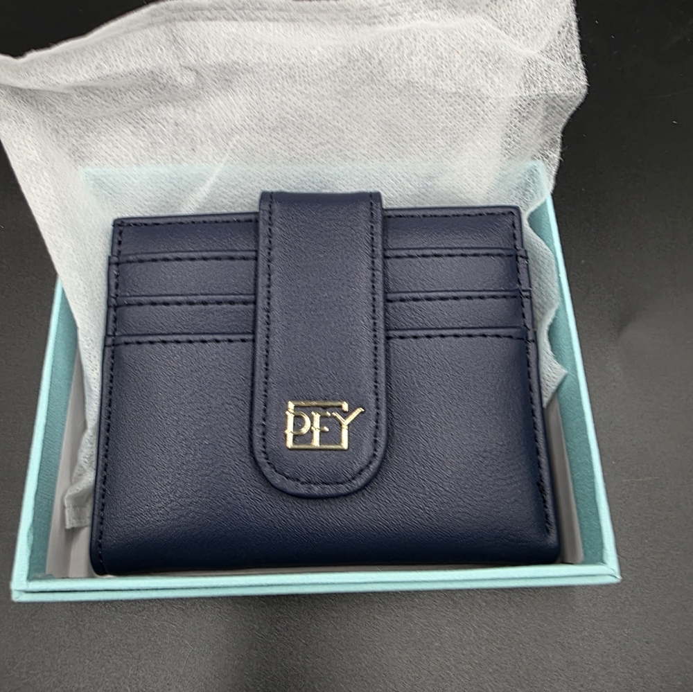 PFY Navy Compact Leather Card Wallet with Gold Logo